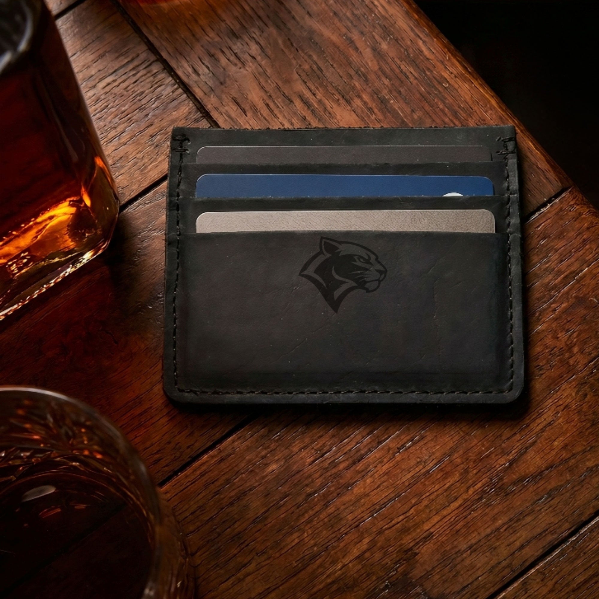 Custom Logo Black Leather Card Wallet