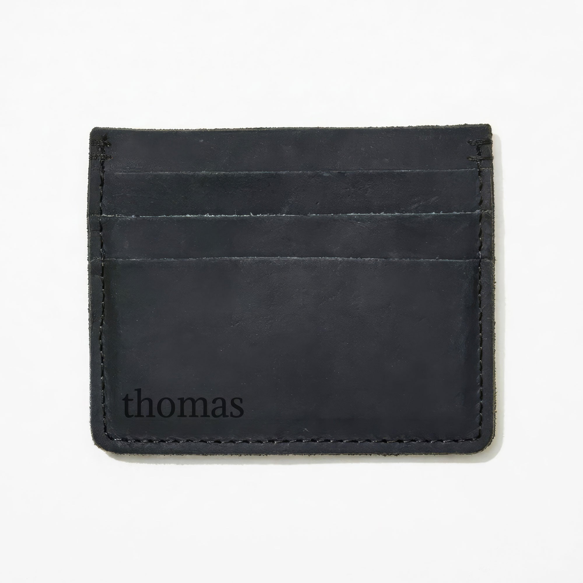 Monogrammed Black Leather Card Wallet