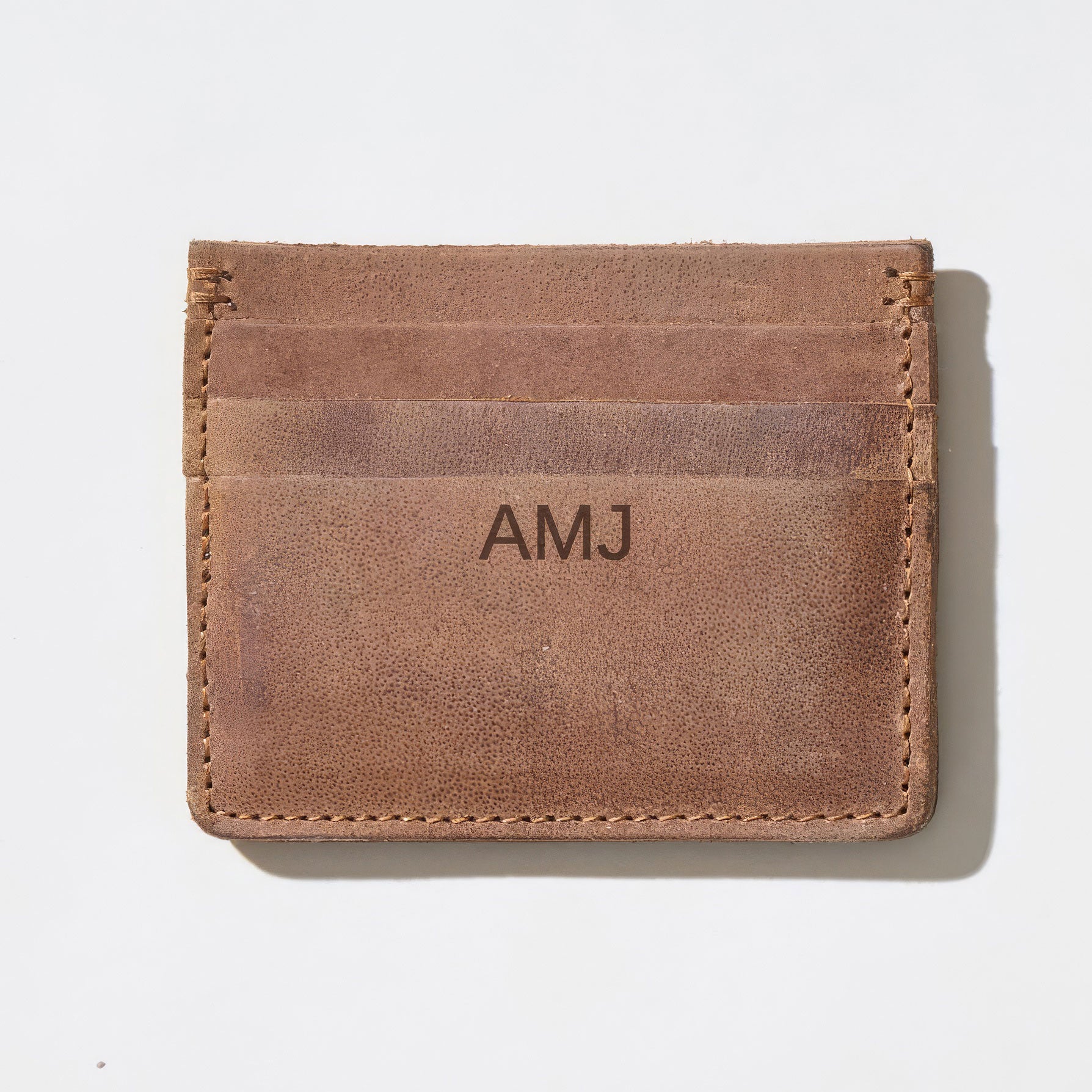 Monogrammed Brown Leather Card Wallet