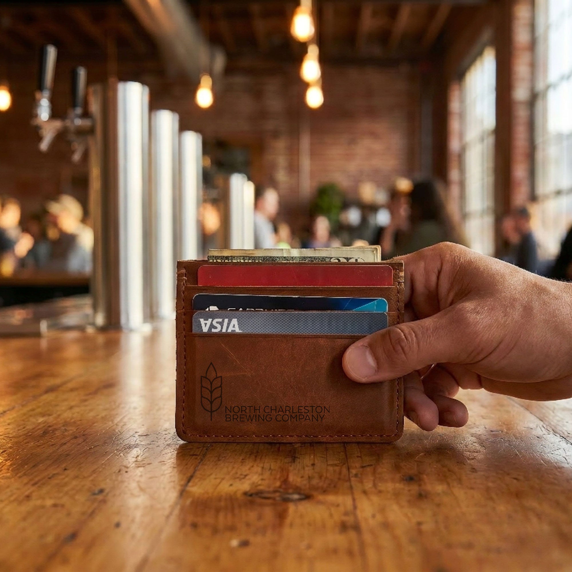 Custom Logo Brown Leather Card Wallet