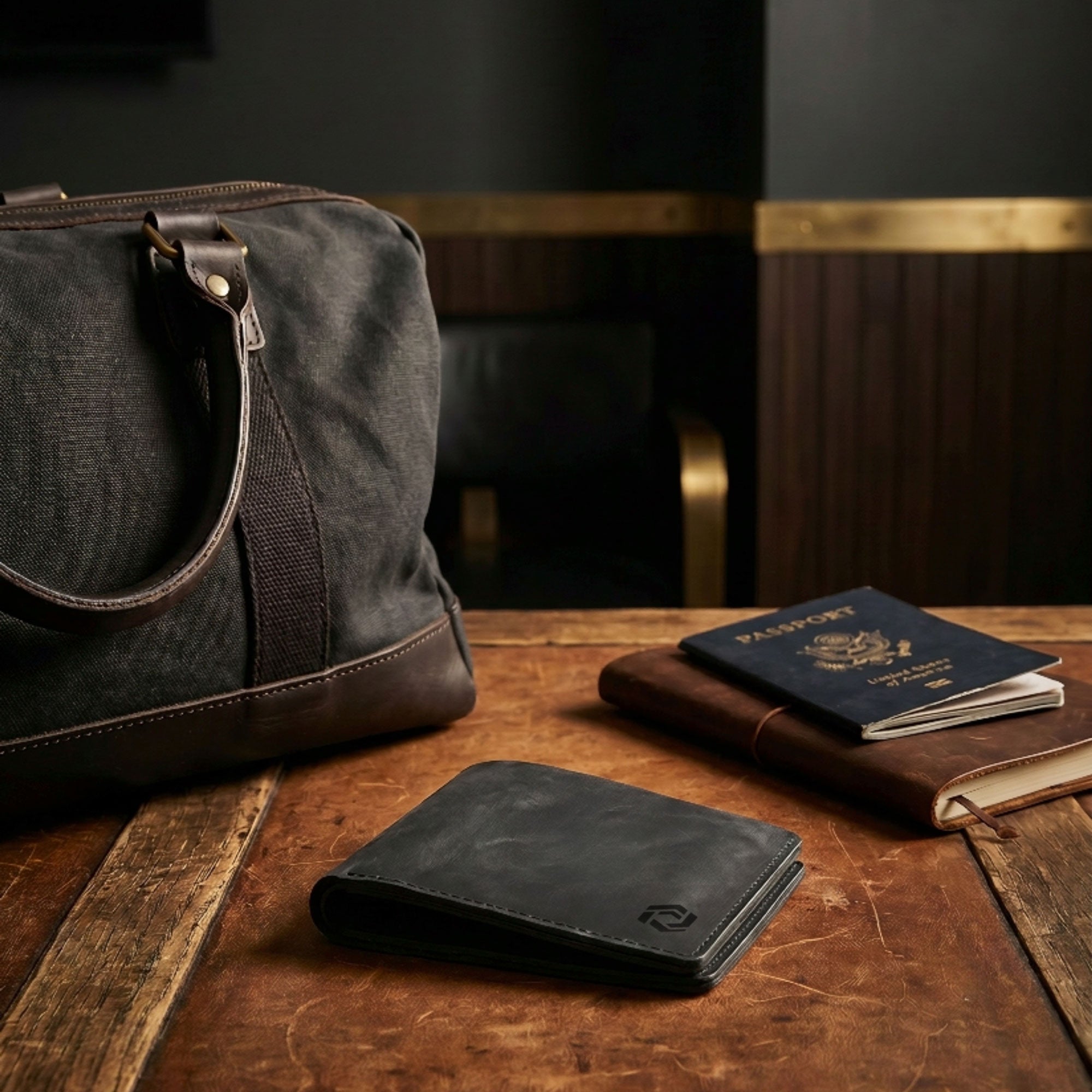 Custom Logo Bifold Black Leather Wallet