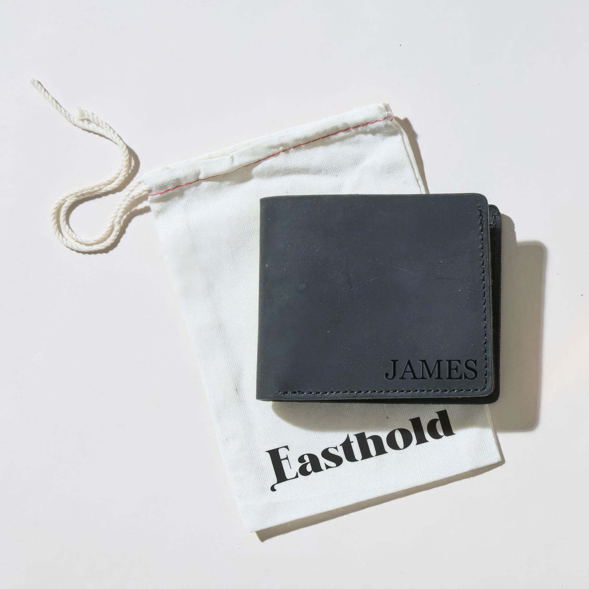 Monogrammed Bifold Black Leather Wallet