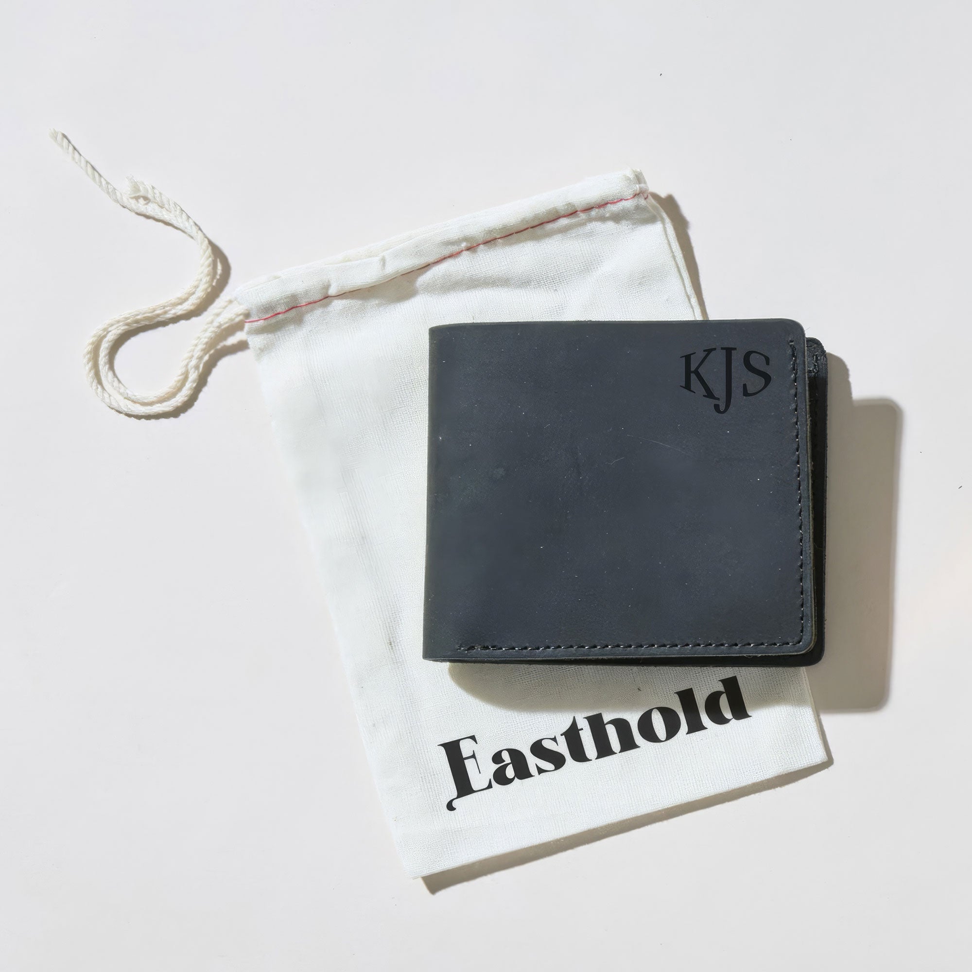 Monogrammed Bifold Black Leather Wallet