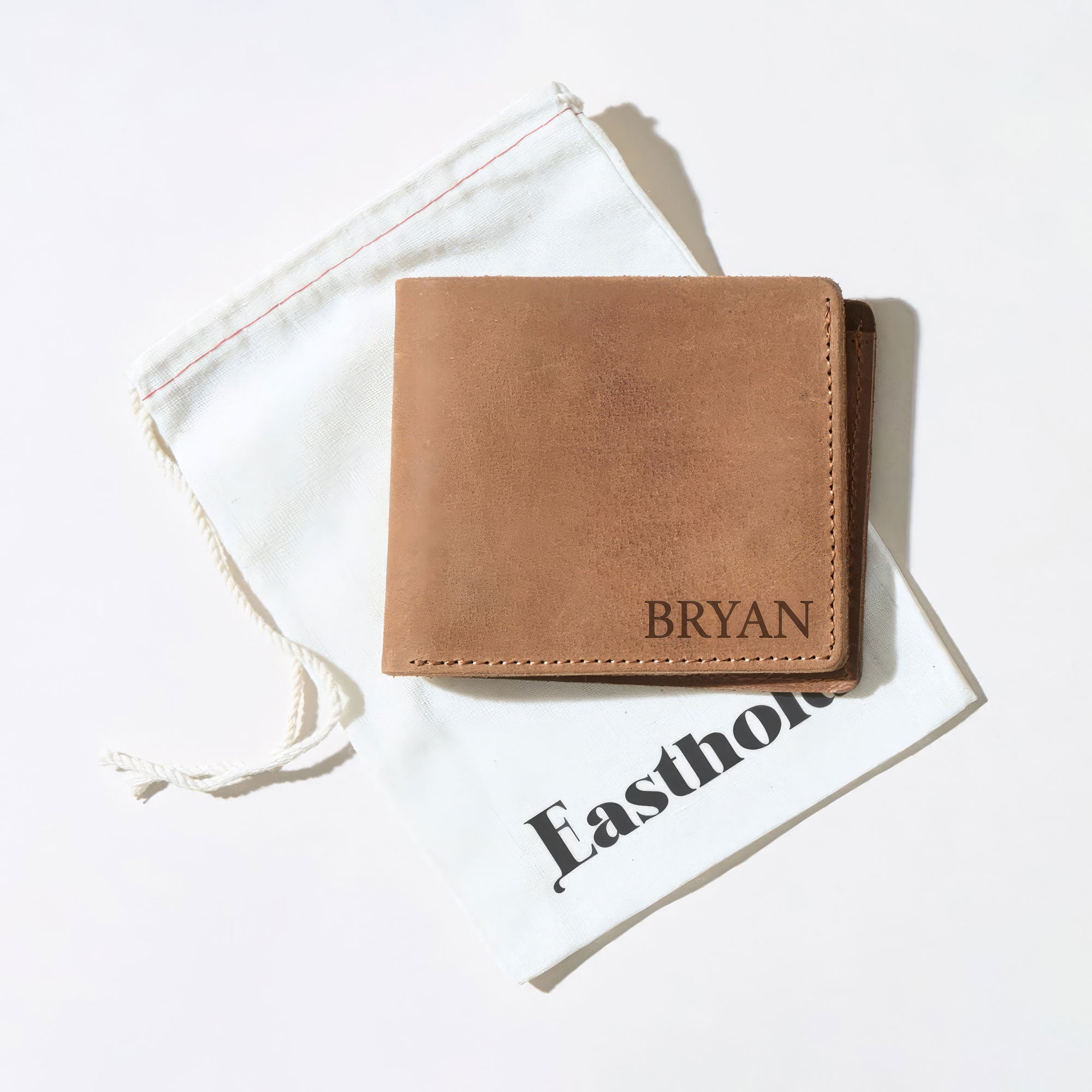 Monogrammed Bifold Brown Leather Wallet
