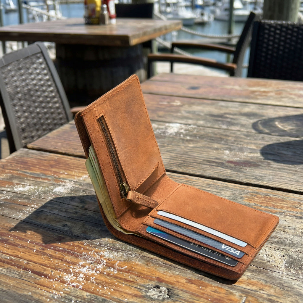 Custom Logo Bifold Brown Leather Wallet