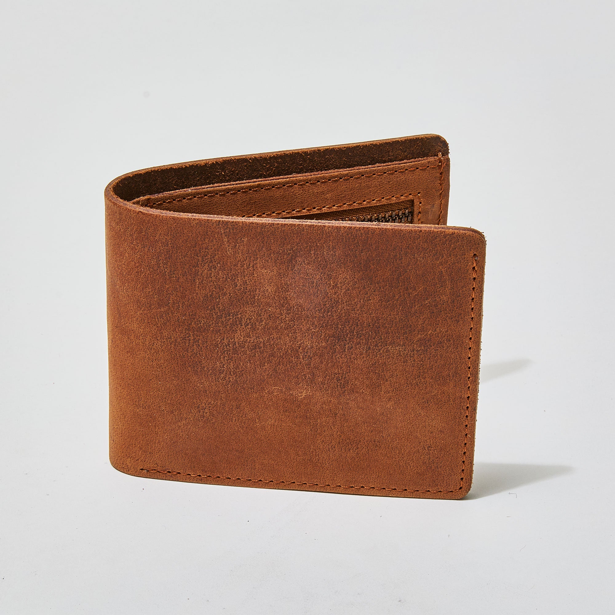 Monogrammed Bifold Brown Leather Wallet
