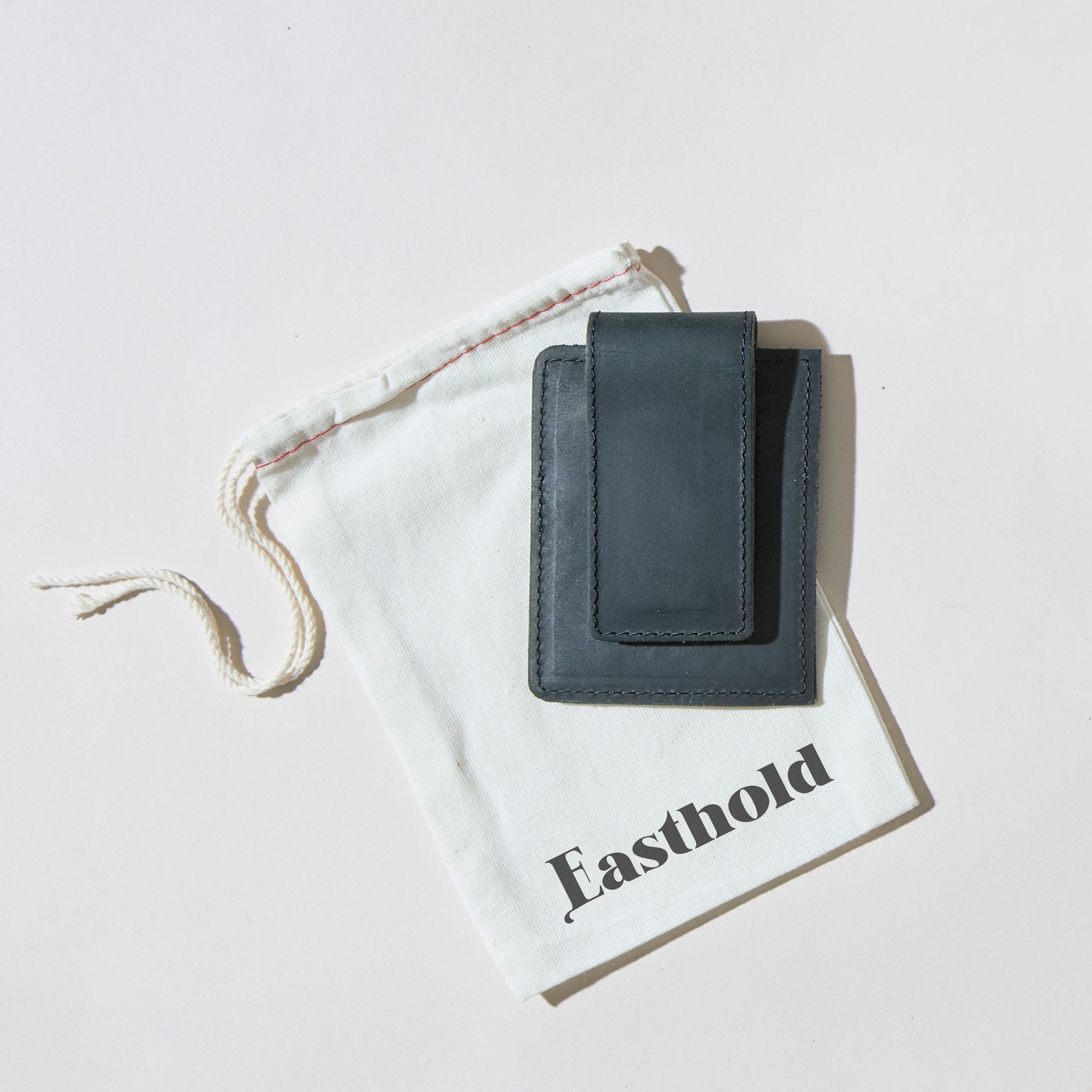 Monogrammed Card Clip Black Leather Wallet
