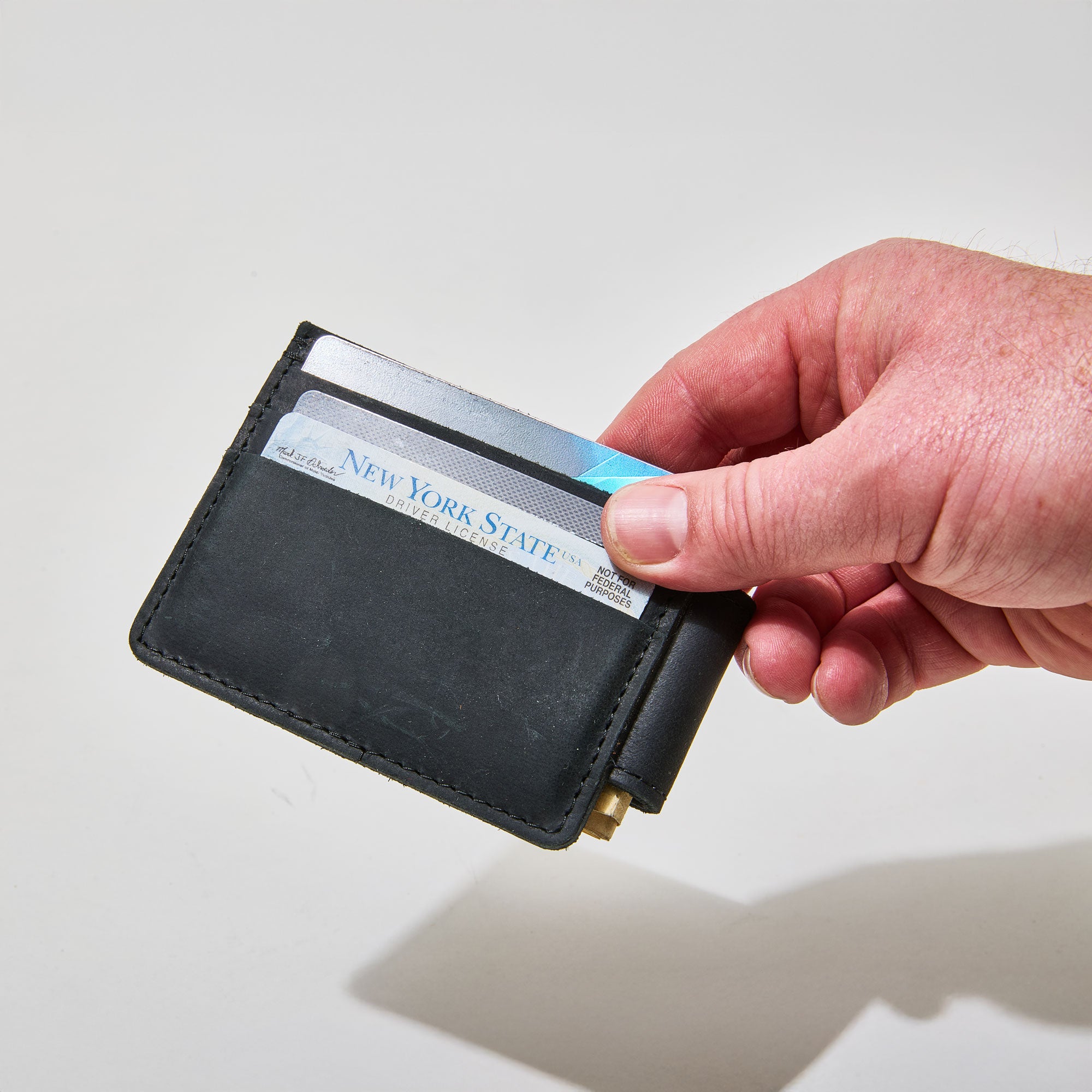 Monogrammed Card Clip Black Leather Wallet