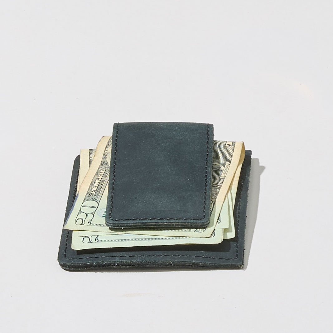 Custom Logo Card Clip Black Leather Wallet