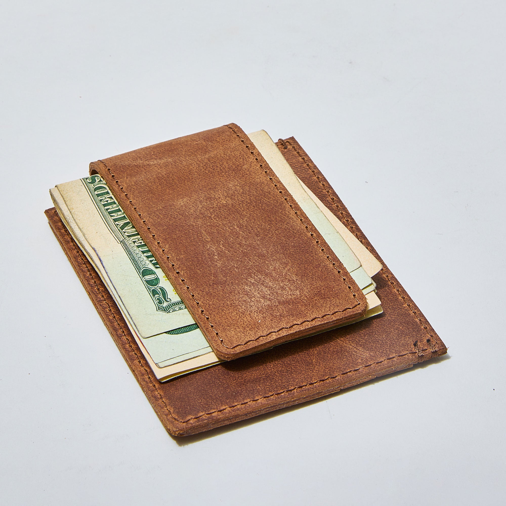 Custom Logo Card Clip Brown Leather Wallet