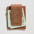 Monogrammed Card Clip Brown Leather Wallet