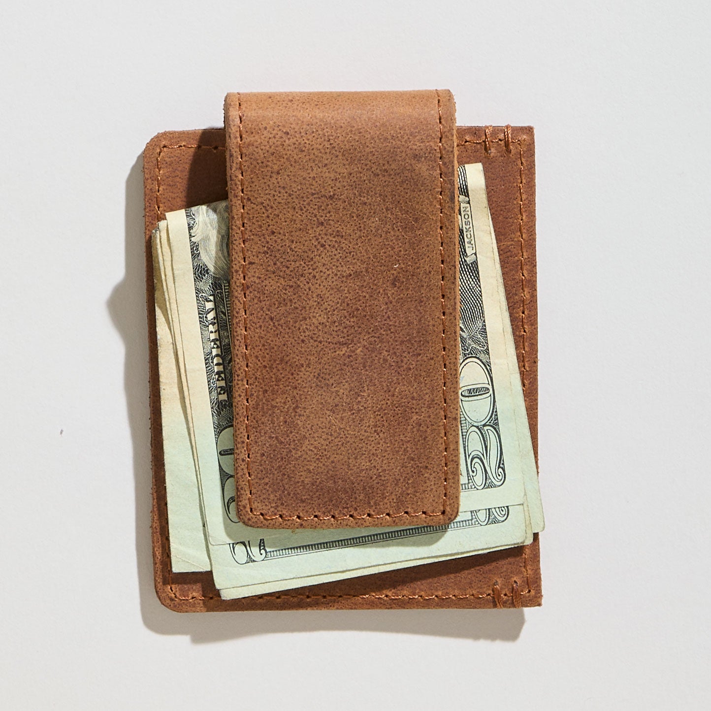 Custom Logo Card Clip Brown Leather Wallet