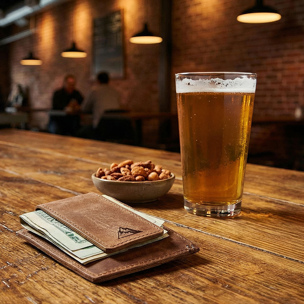 Custom Logo Card Clip Brown Leather Wallet