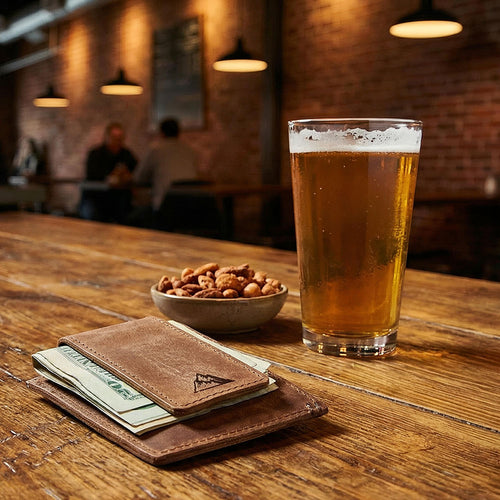 wallet on table at brewery