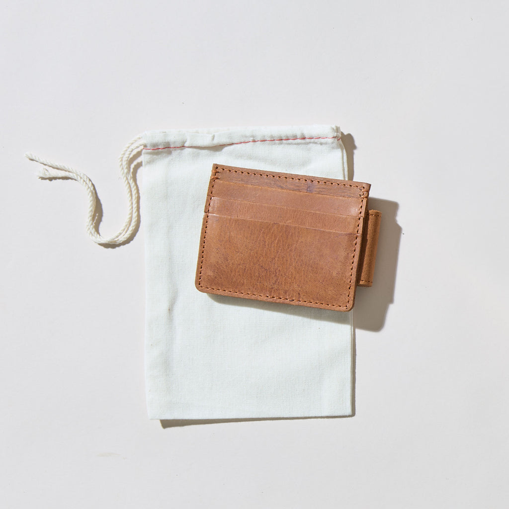 Monogrammed Card Clip Brown Leather Wallet