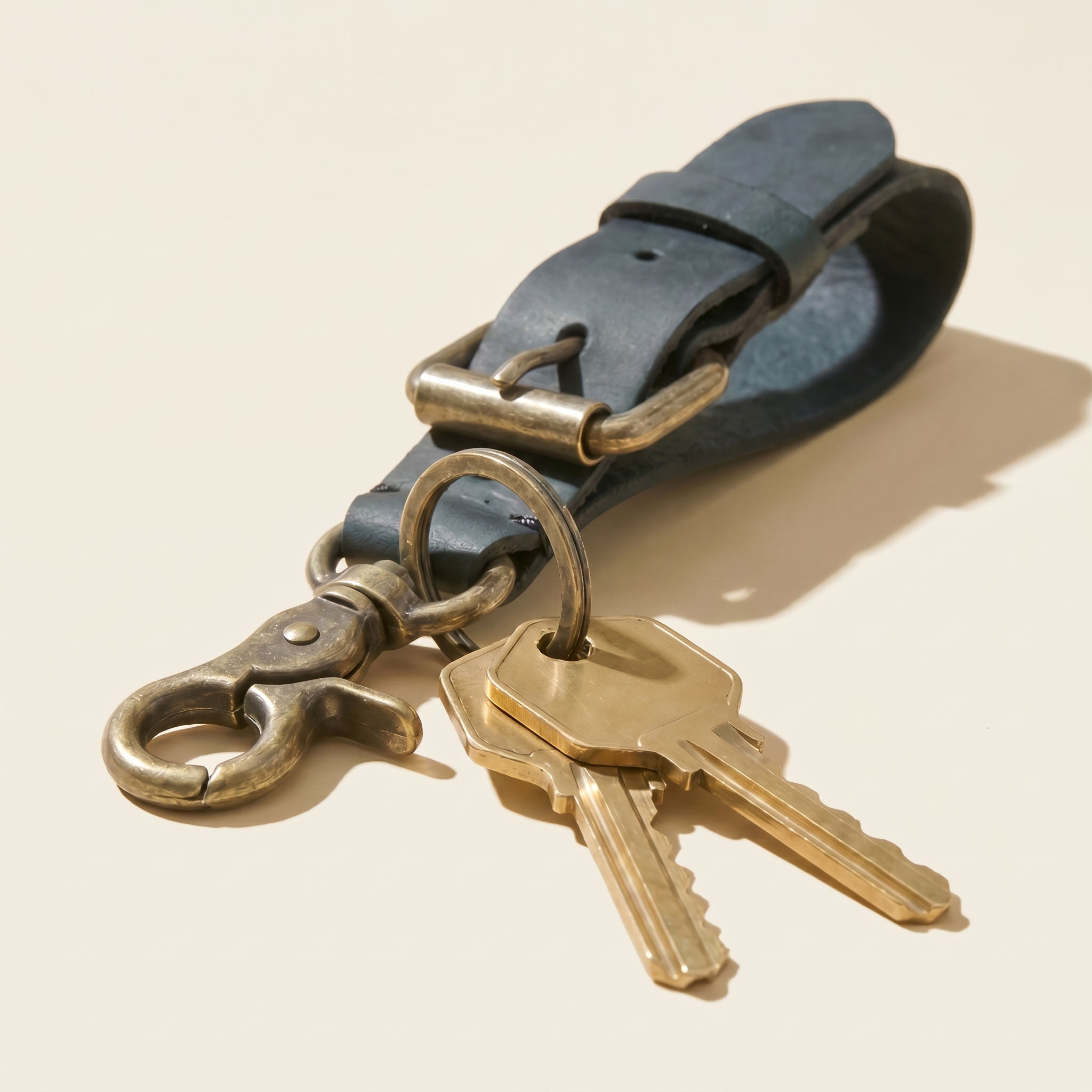 Monogrammed Black Leather Buckle Key Fob