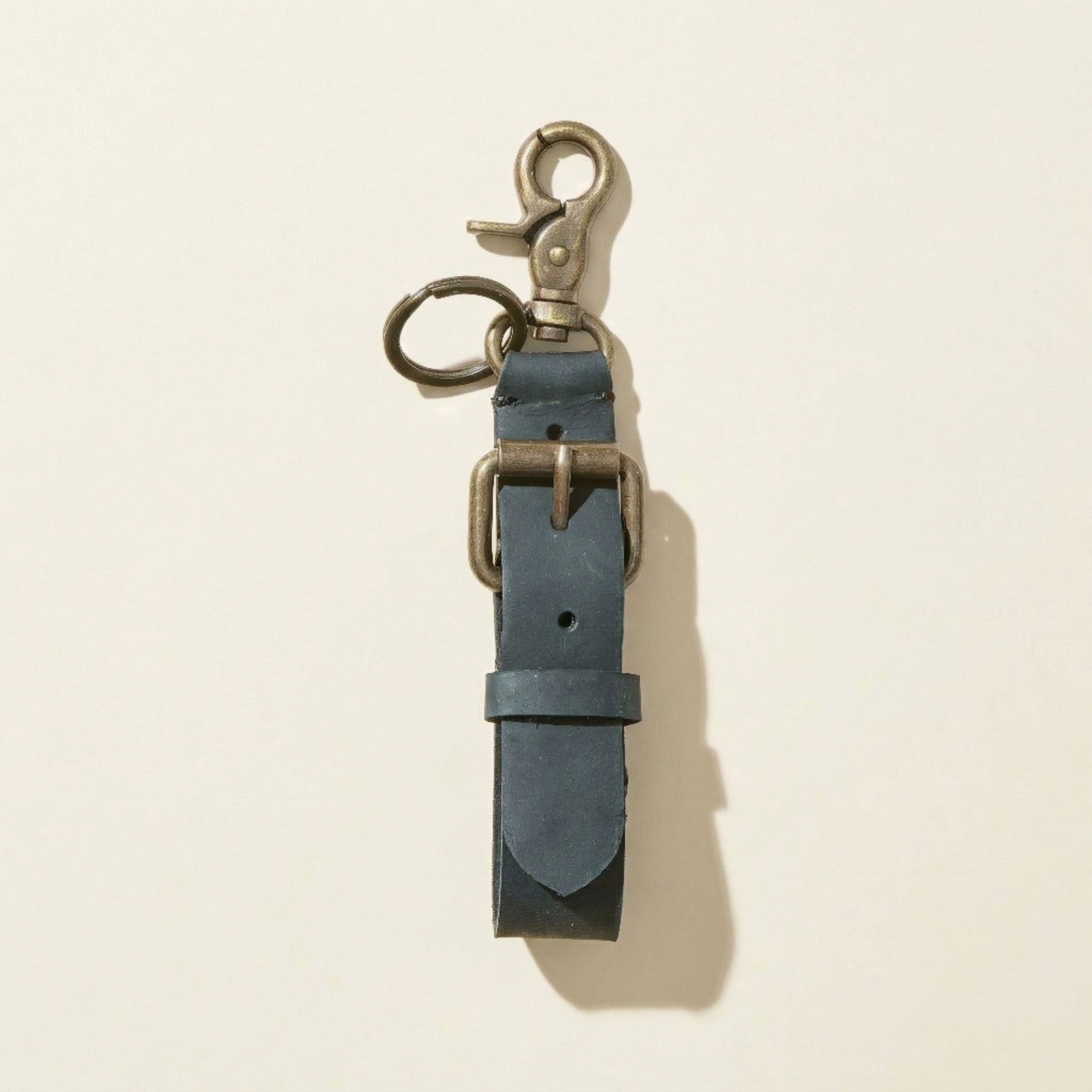 Monogrammed Black Leather Buckle Key Fob