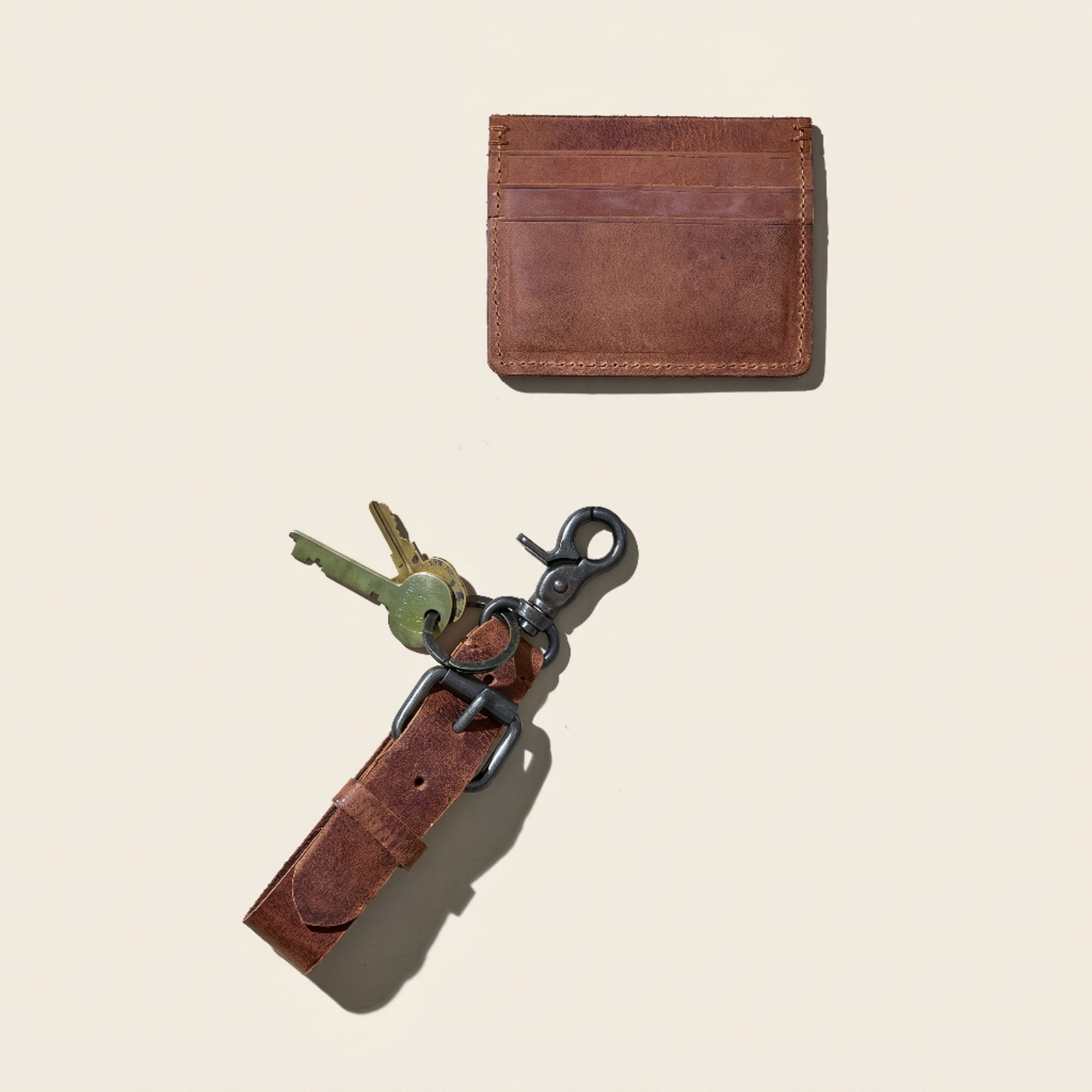 Monogrammed Brown Leather Buckle Key Fob