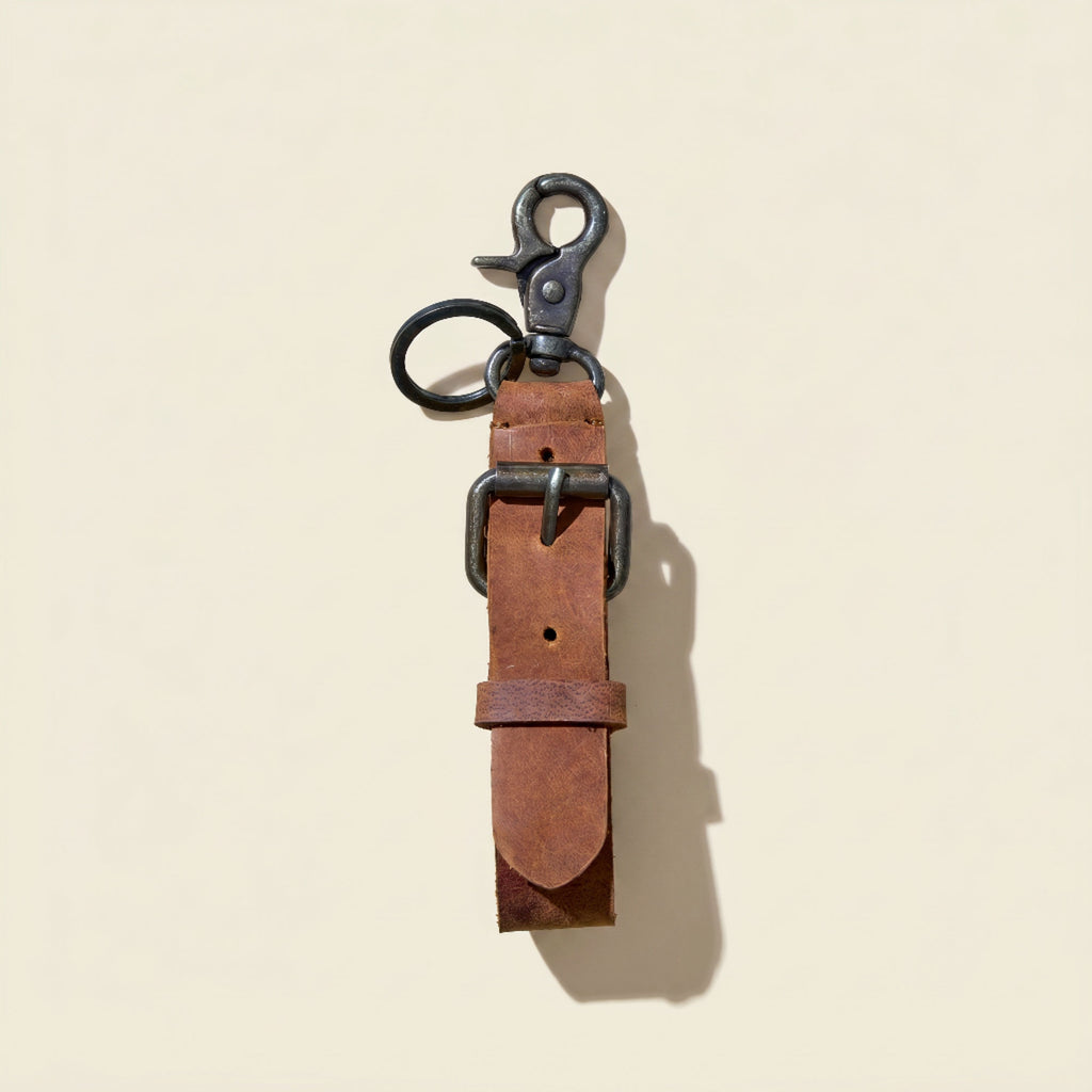 Monogrammed Brown Leather Buckle Key Fob