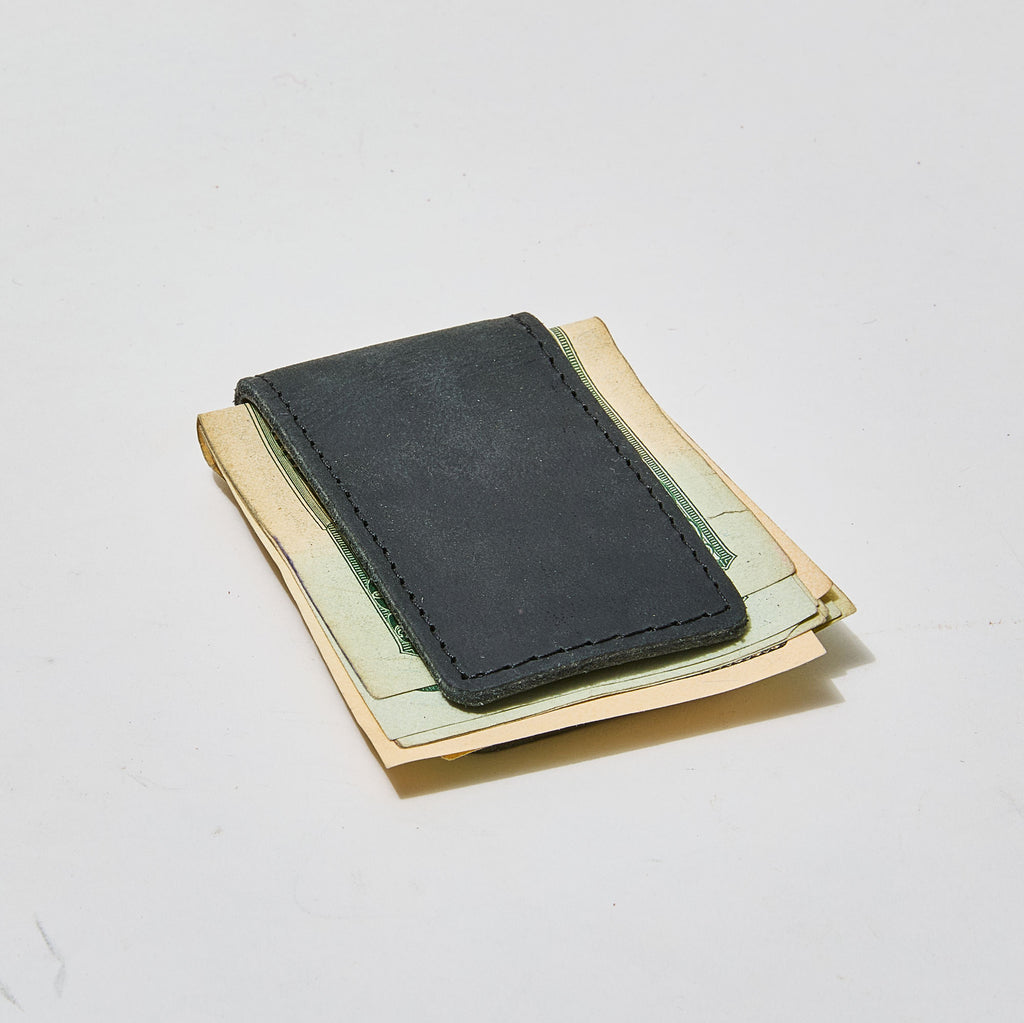Monogrammed Black Leather Money Clip