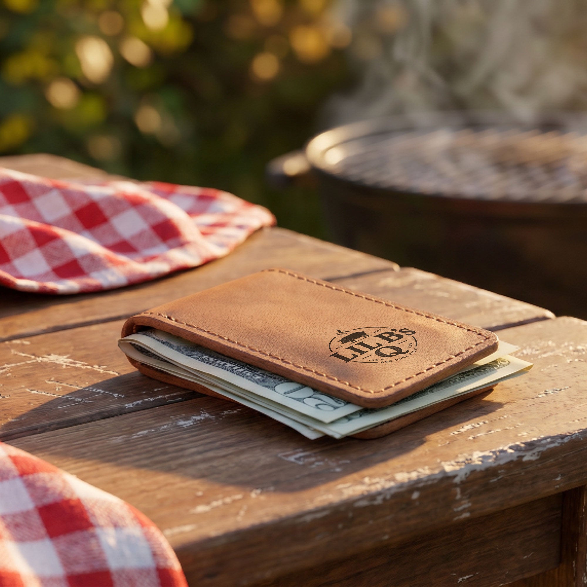 Custom Logo Brown Leather Money Clip