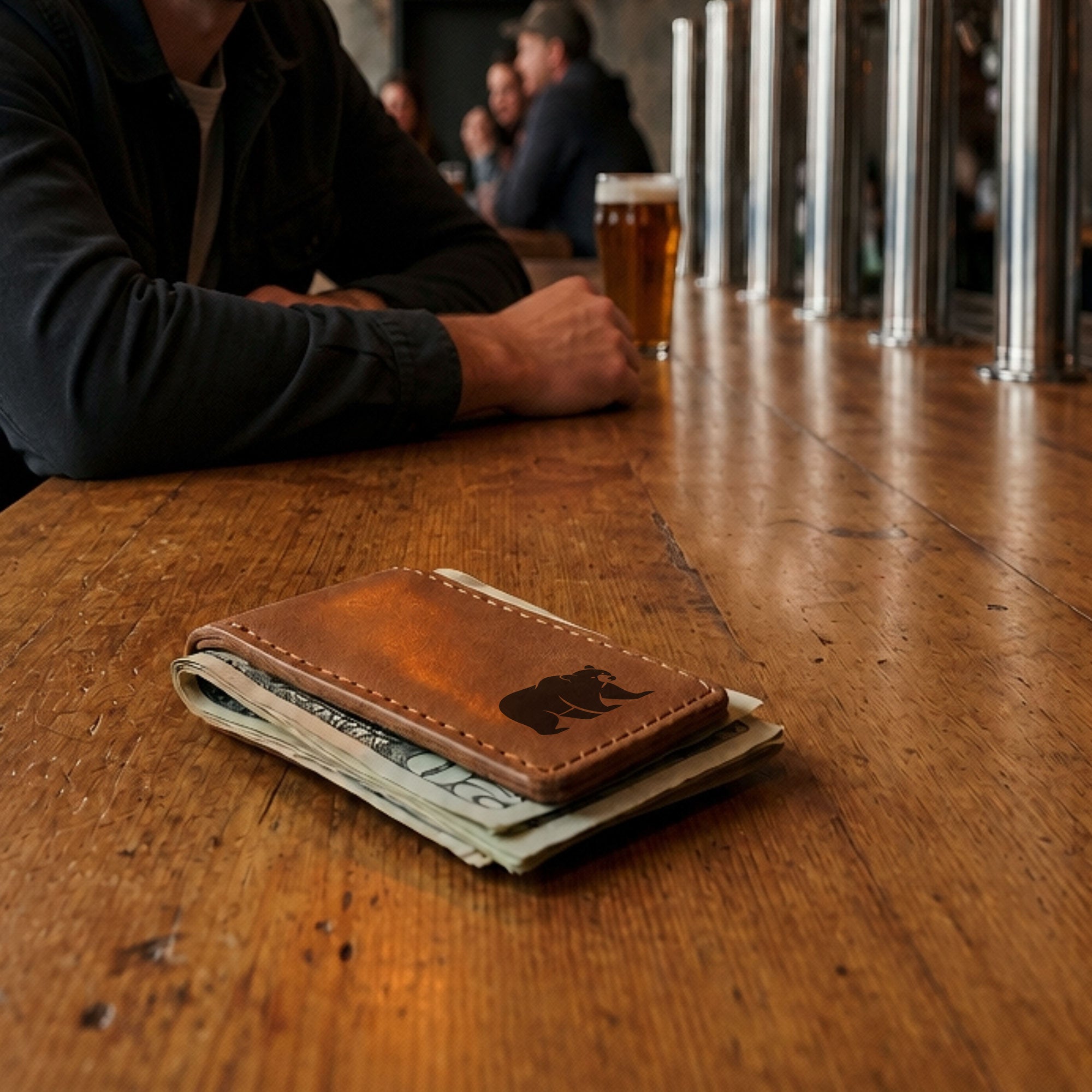 Custom Logo Brown Leather Money Clip