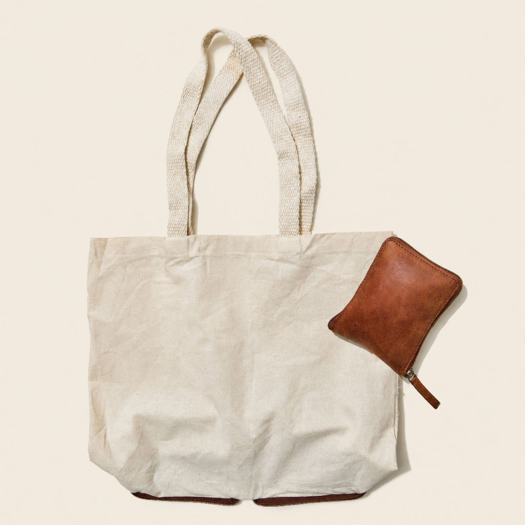 Custom Logo Packable Cotton and Leather Tote